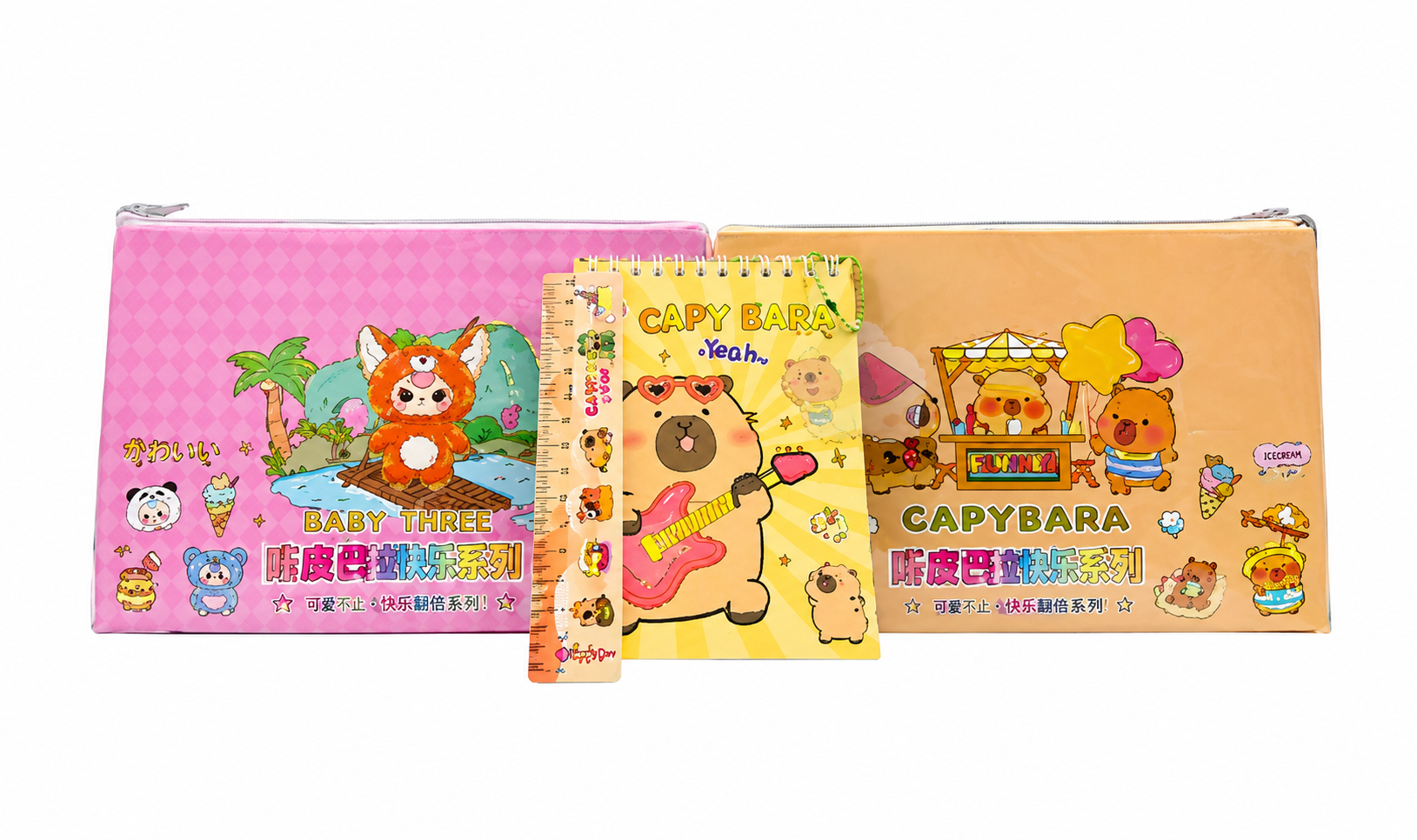 CAPY BARA VE LABUBU KARAKTERLİ CETVELLİ NOT DEFTERİ SETİ 16'LI PKT