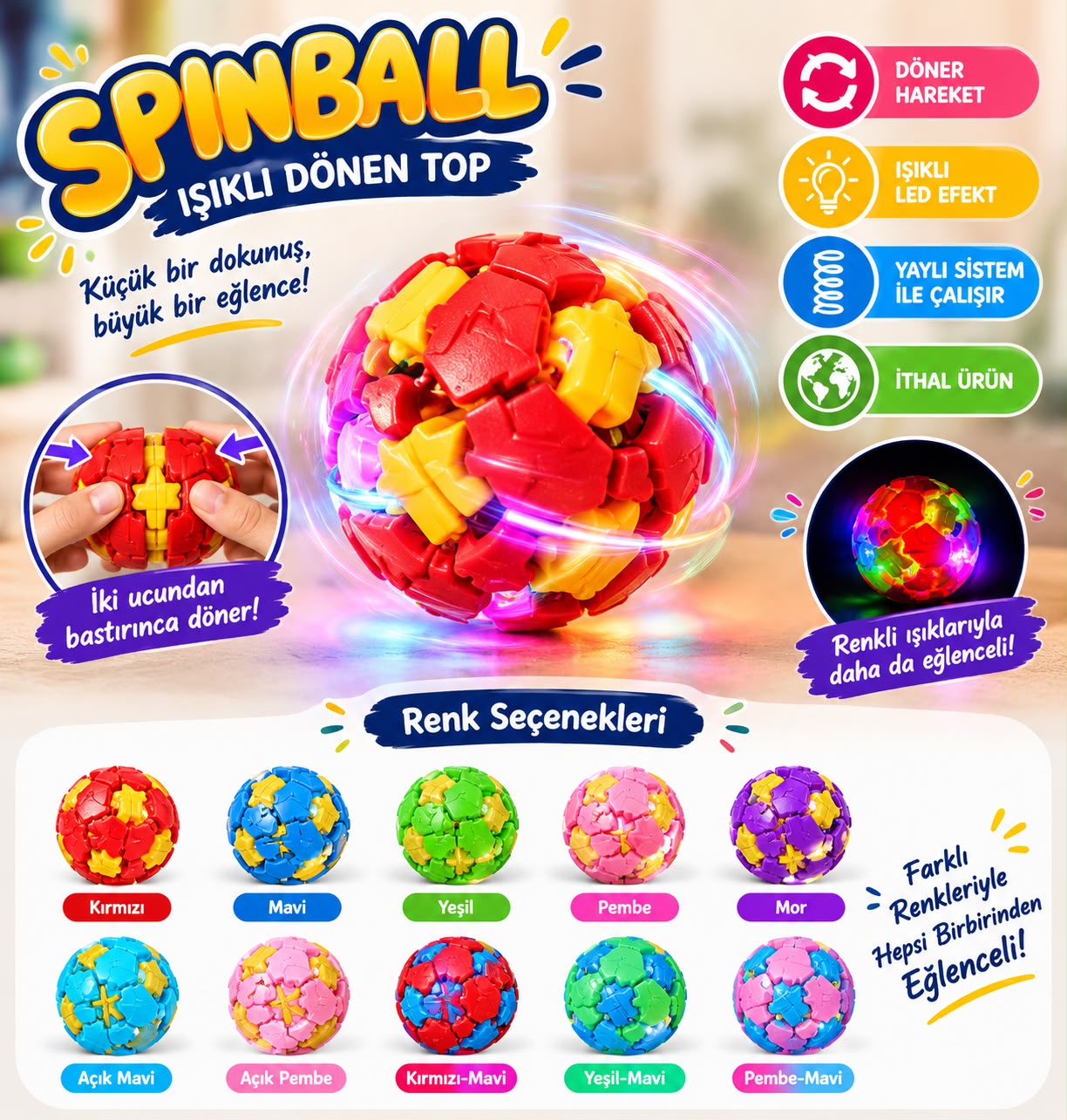IŞIKLI SPİNBALL TOP TOPAÇ 12'Lİ PKT