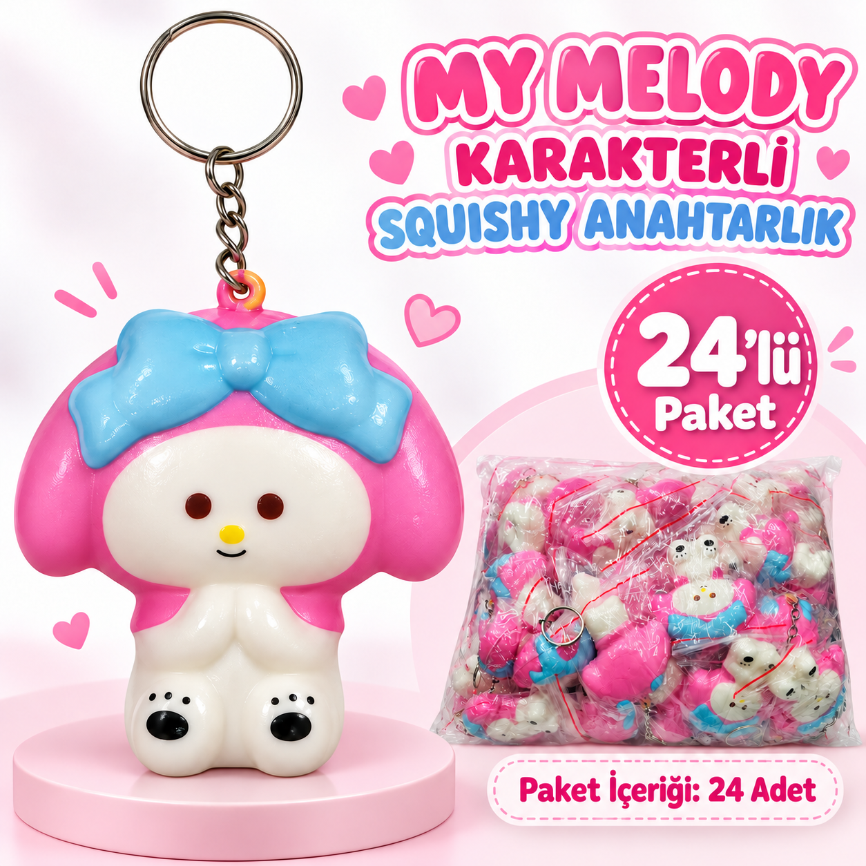 MY MELODY KARAKTERLİ SQUISHY ANAHTARLIK – 24’LÜ PAKET