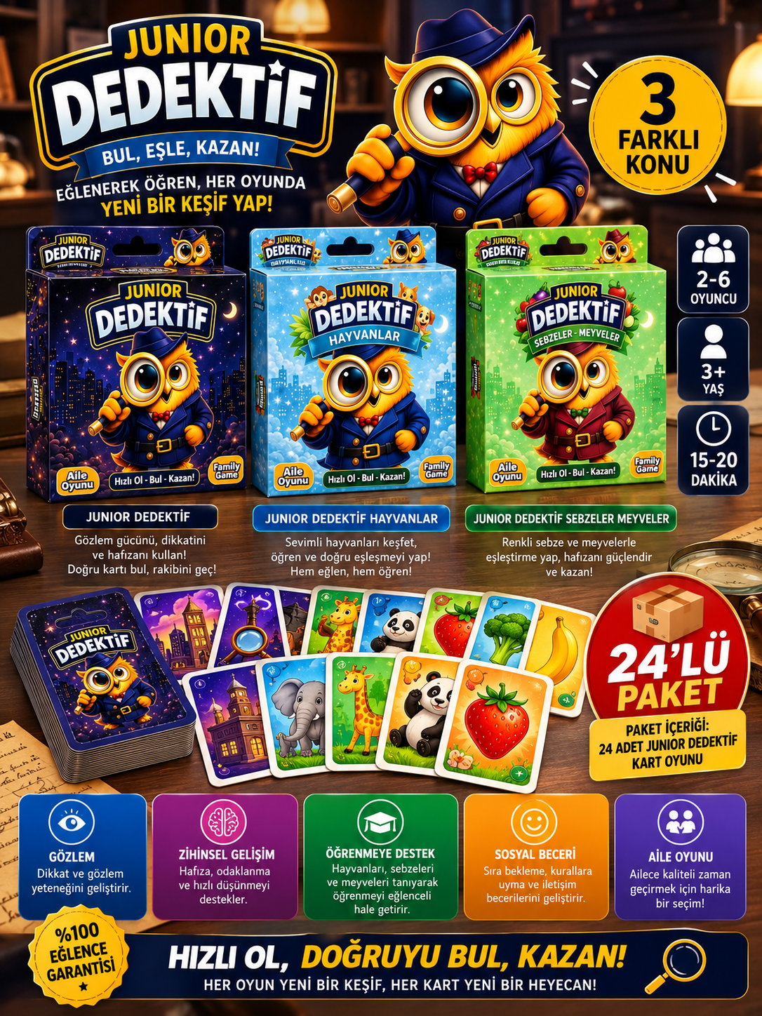 MİNİ DEDEKTİF KART OYUNU – 24’LÜ PAKET