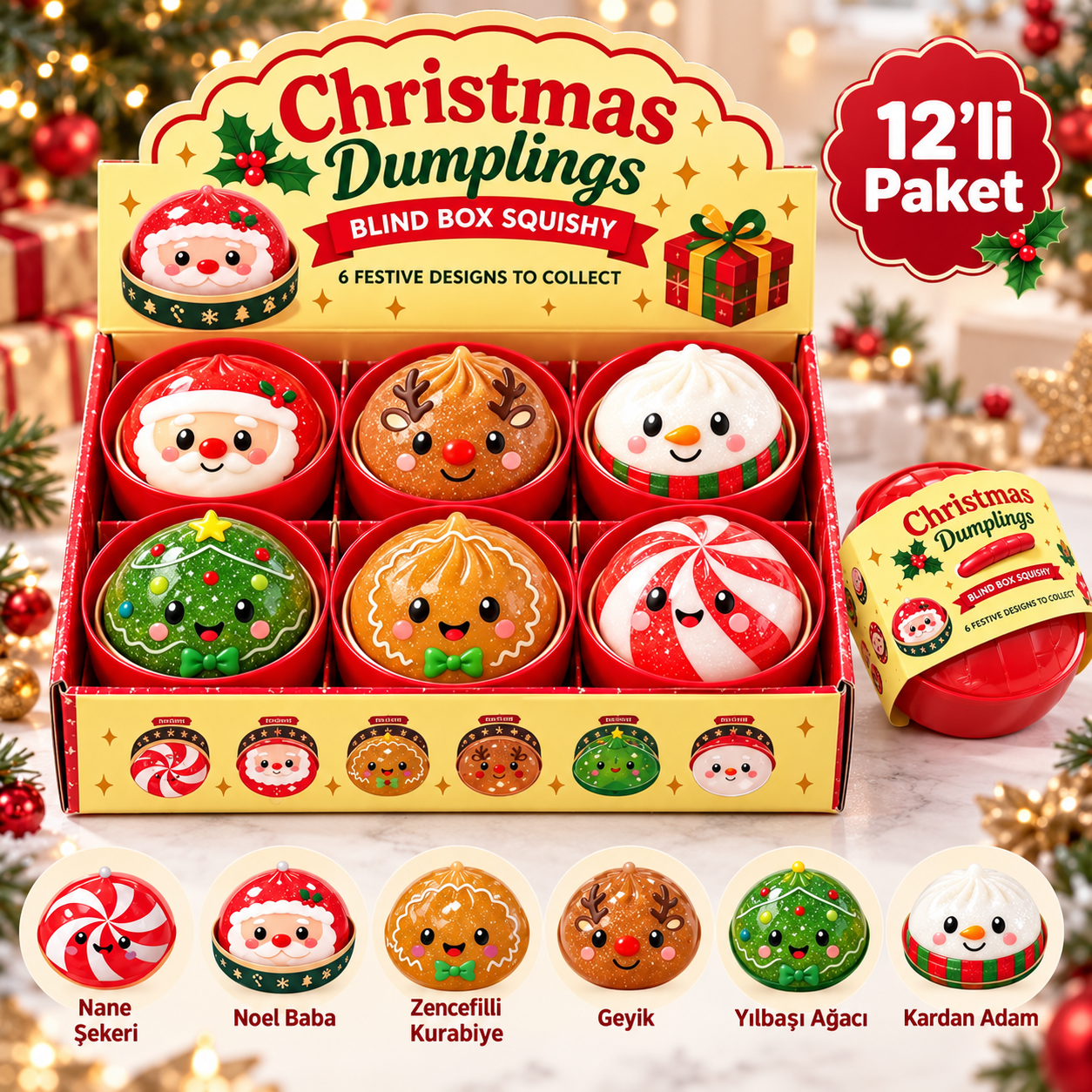 CHRİSTMAS YILBAŞI TEMALI ÇİN MANTISI 12'Lİ PAKET