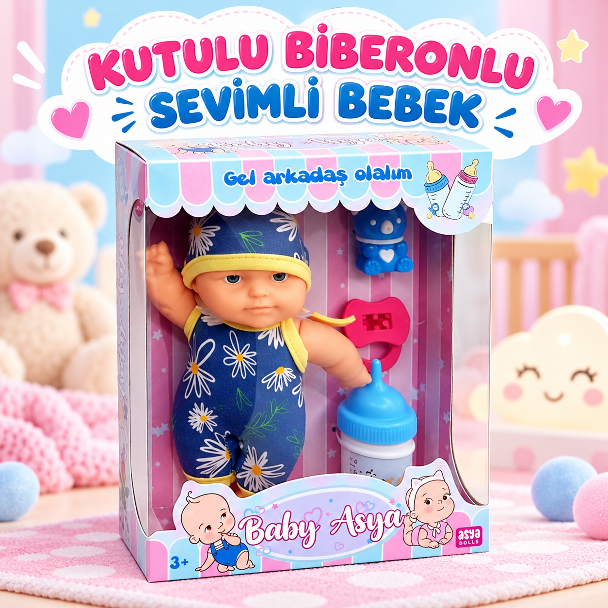 ASYA KUTULU BİBERONLU SEVİMLİ BEBEK