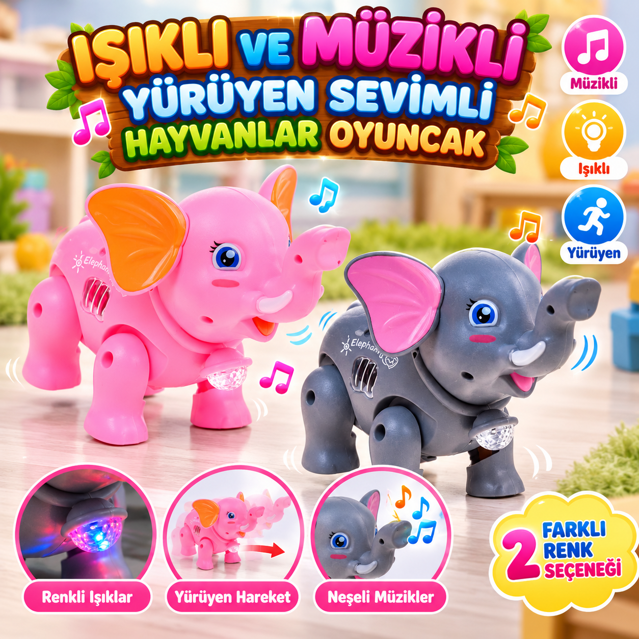 IŞIKLI VE MÜZİKLİ YÜRÜYEN SEVİMLİ HAYVANLAR OYUNCAK