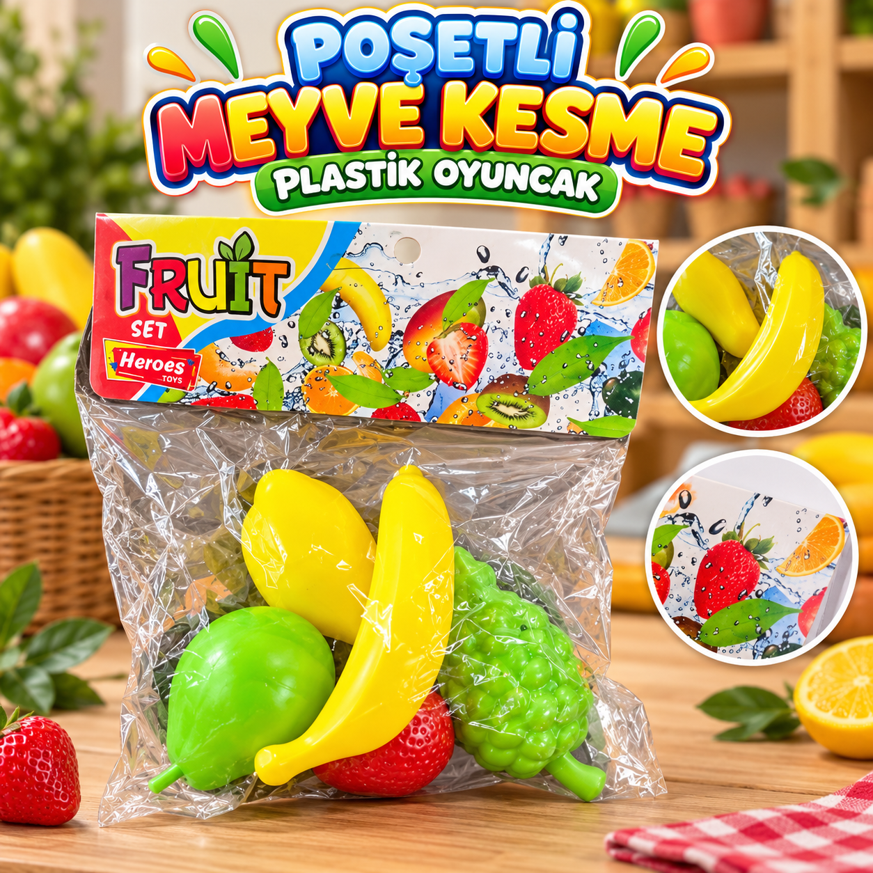 HEROES POŞETLİ MEYVE KESME SETİ PLASTİK OYUNCAK