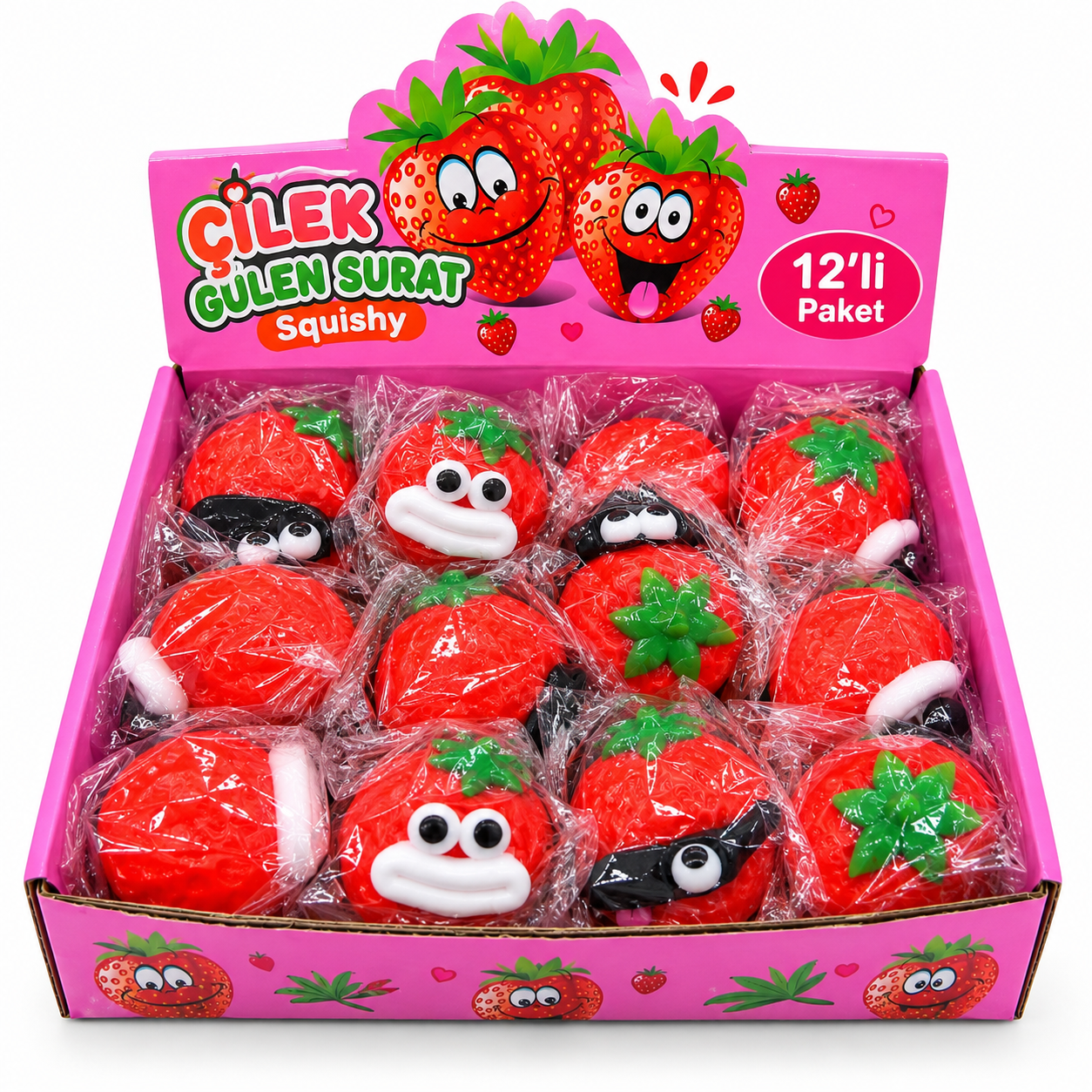 ÇİLEK GÜLEN SURAT SQUISHY – 12'Lİ PAKET